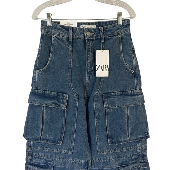 NWT Zara Relaxed Fit Multi Pocket Cargo Jeans Size 34 - Picture 8 of 8